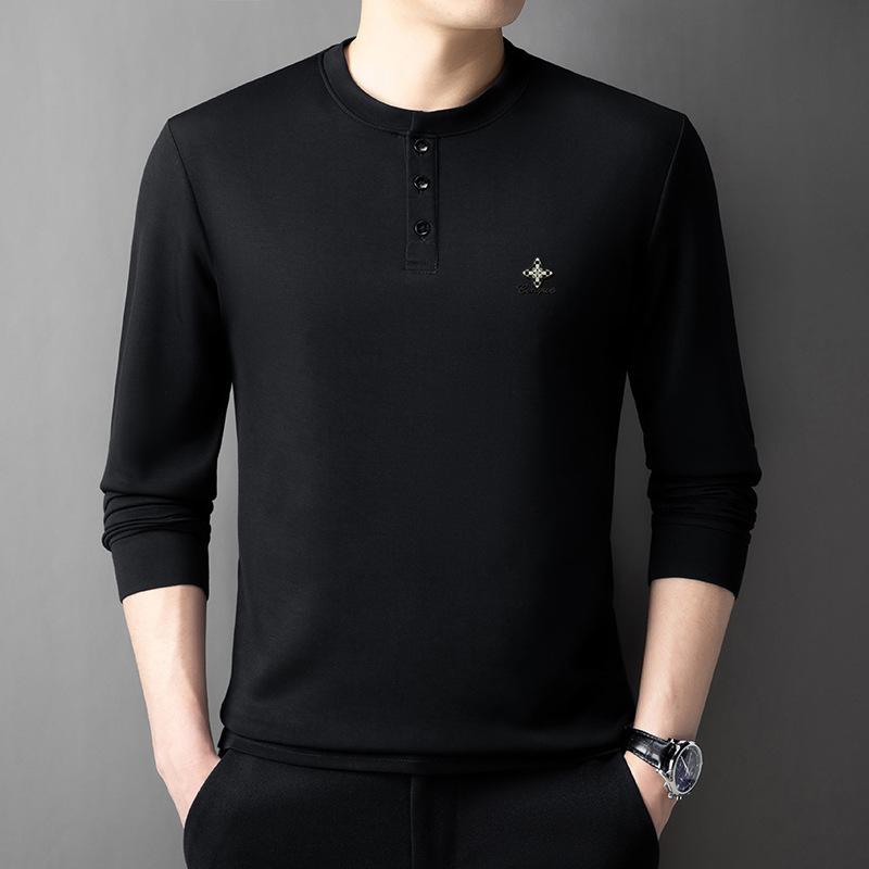 

Весенние новые мужские футболки с круглым вырезом и длинными рукавами, модные и повседневные рубашки на пуговицах, топы для мужчин среднего возраста XXXXL