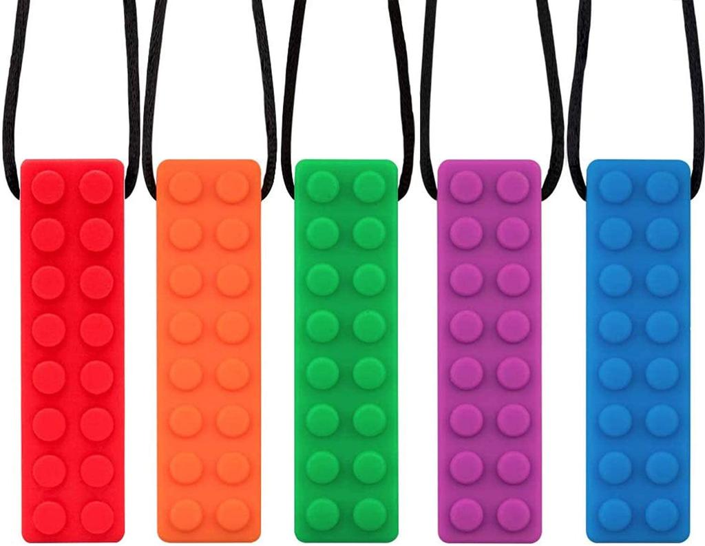 Sensory Chew Necklaces, 2pcs Colorful Chew Necklaces for Sensory Kids, Perfectly Textured Silicone Chew Toys