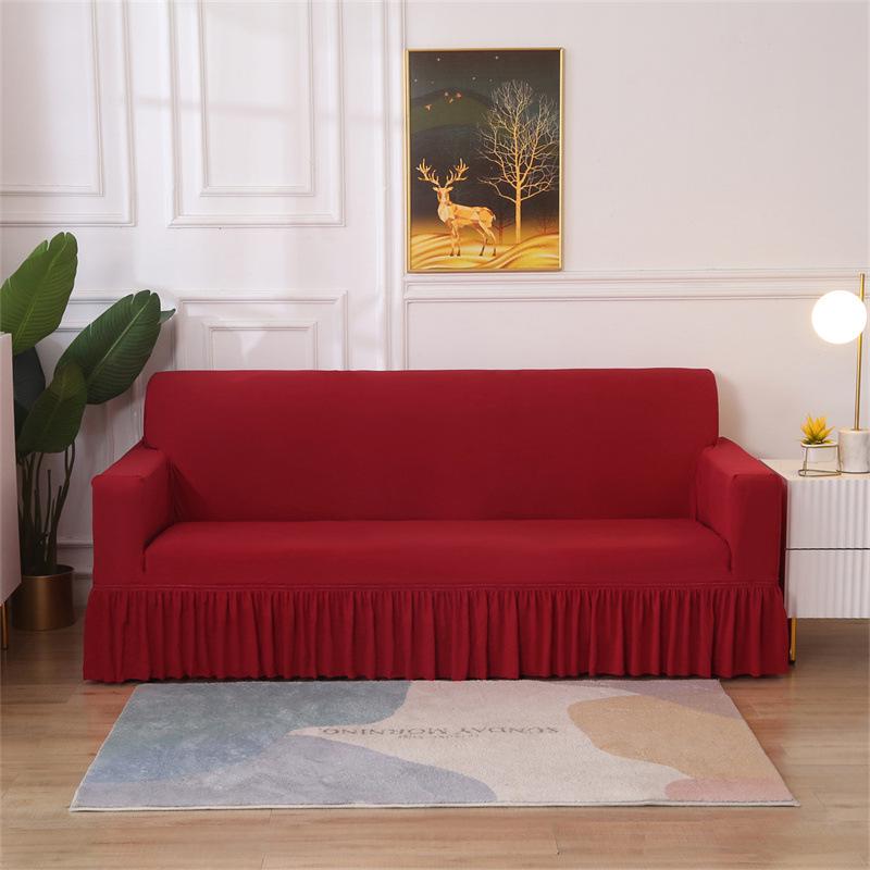 Elastic Hem Solid Color Sofa Cover - Simple Modern Design, All-Season Universal Fit