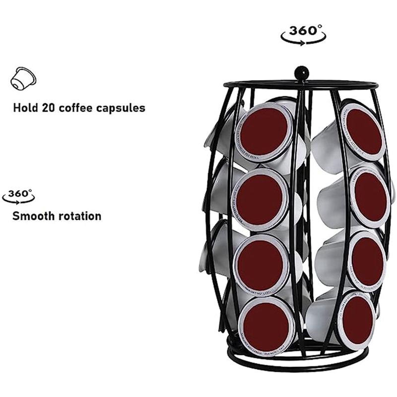 ABBY-K Cup Coffee Capsule Storage Rack Shelf, Coffee Capsule Rotatable Shelf Can Hold 20 Coffee Cups