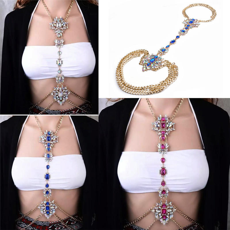 Luxury   Gem Pendant Harness Body Chain Necklace Bikini Jewelry