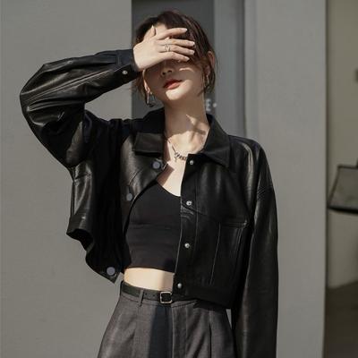 Giacca Corta da Donna alla Moda a Taglio Ampio in Pelle PU - Cappotto Stile Coreano Vintage