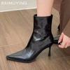 High Heels Women Ankle Boots Pointed Toe Leather Shoes Elegant Woman 2025 Trend Chelsea Boots Brand Pumps Winter Botas De Mujer