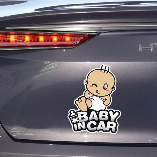 Car Sticker Self-adhesive Waterproof Decorative Eco-friendly Tear Resistant Reflective Cartoon Shape Baby In Car Print No Mark Left Bumper Decals