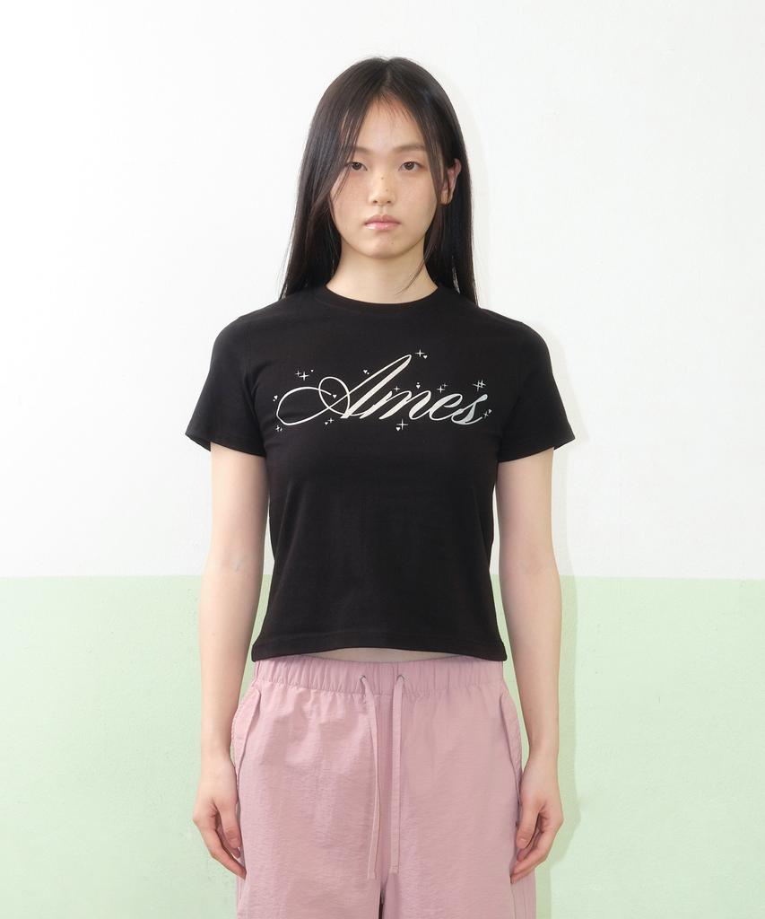 AMES-WORLDWIDE Silver Ames Crop Tee Black