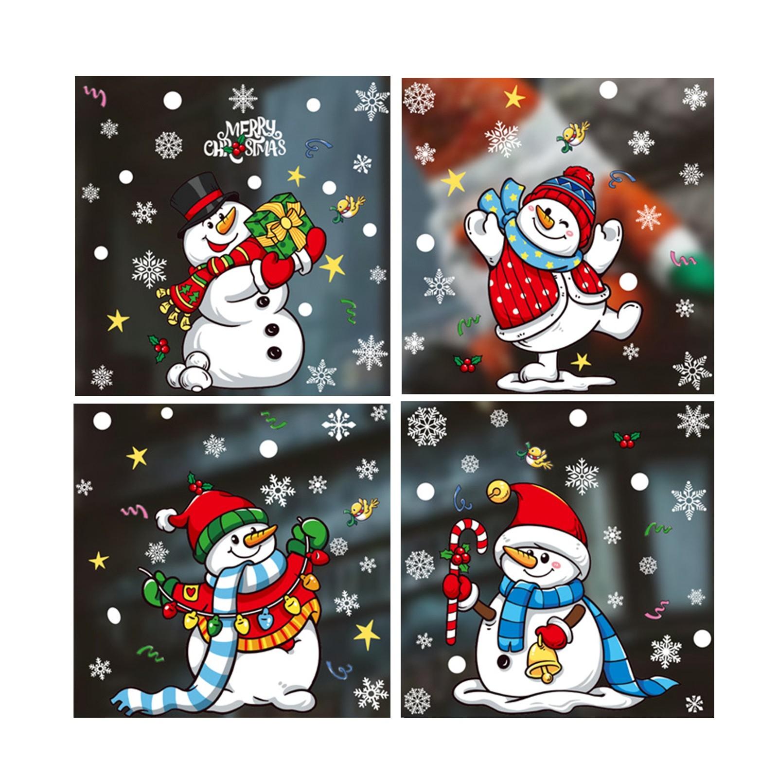 

Christmas Decoration Cartoon Snowman Glass Window Stickers, Window Stickers, Snowflake Snow Scenery Decoration, 4 Pieces One Size