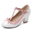 Girls' Shoes Women Mary Jane Shoes Lolita High Heels Bow T-Strap Wedding Pumps Thick Heels Shoes Bridal Princess Footwear 32-43