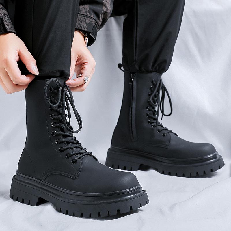 Men Luxury Fashion Stage Nightclub High Motorcycle Boots Natural Leather Shoes Cowboy Platform Boot Handsome Long Knight Botas