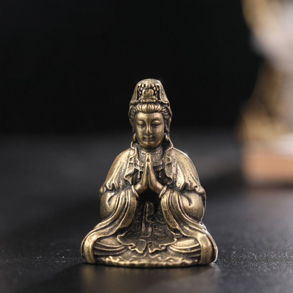 Mini Guanyin Buddha Statue Meditate Brass Buddha Ornament GuanYin Bodhisattva Ornament  Toy Gift