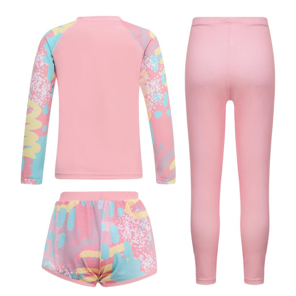 Kids Tie Dye Swim Set Long Sleeve Rash Guard Top Swim Shorts UV Protective Pants Sun Safe Beachwear