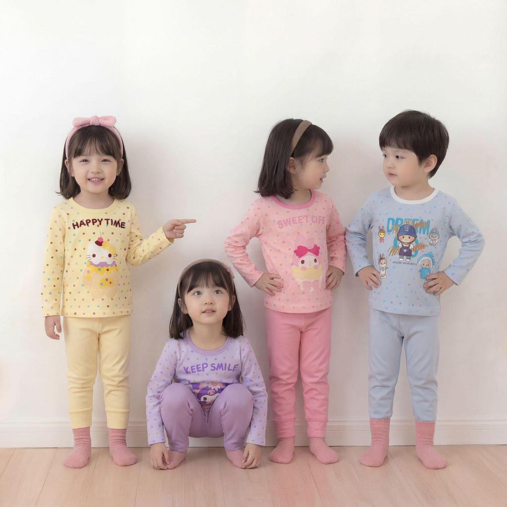 Cute Candy-Colored Kids' Fleece Pajama Set - Long Sleeve Autumn Wear for Boys & Girls