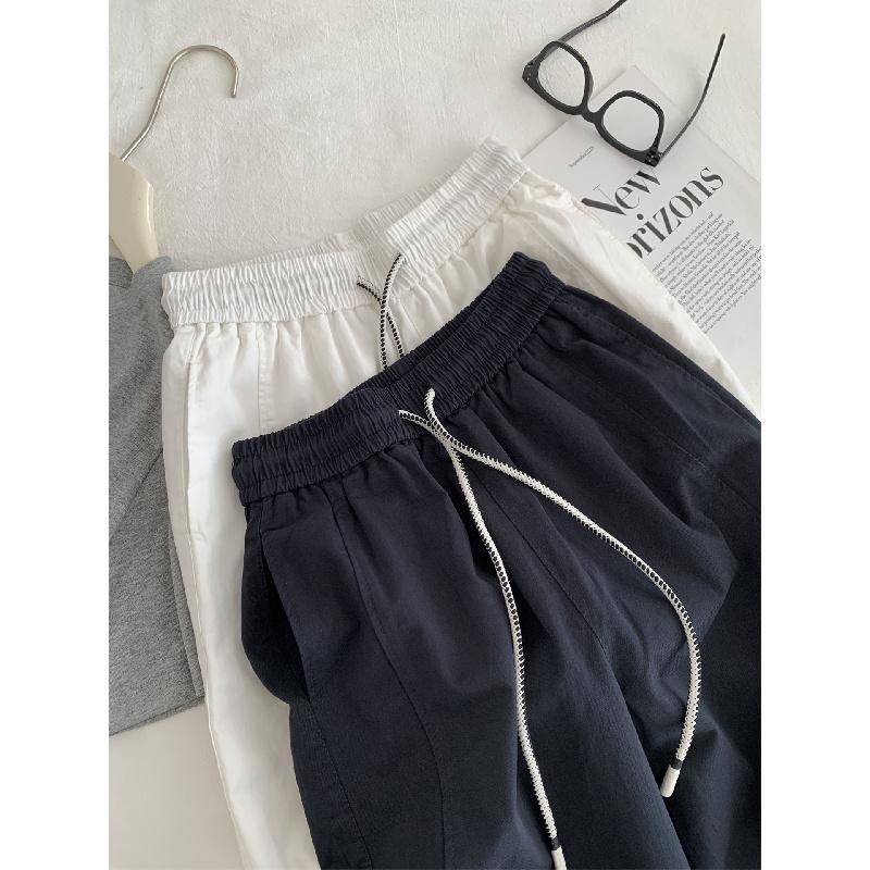 2026 Spring/Summer Vintage Washed Cotton Pants for Women, Korean Style Wide-Leg Cropped Pants