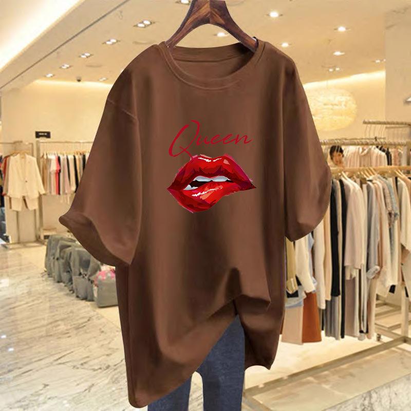 

White cotton t-shirt short-sleeved women s summer new loose letter print top XXXL