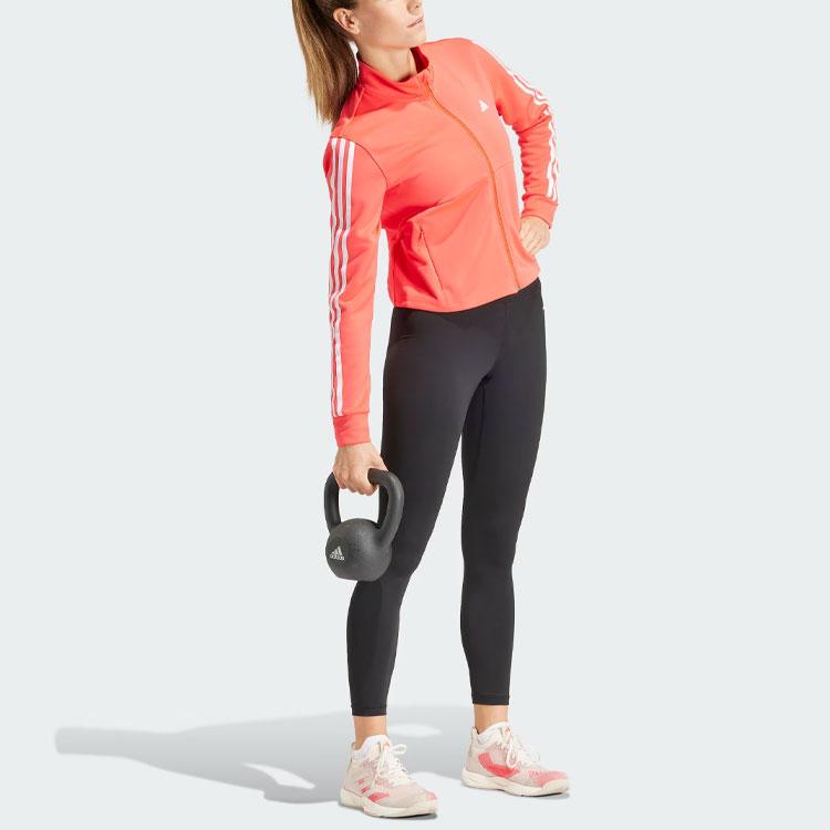 Adidas Aeroready Train Essentials Three-Stripe Colorblock Stand Collar Long Sleeve Jacket Women Jacket Red IS3976