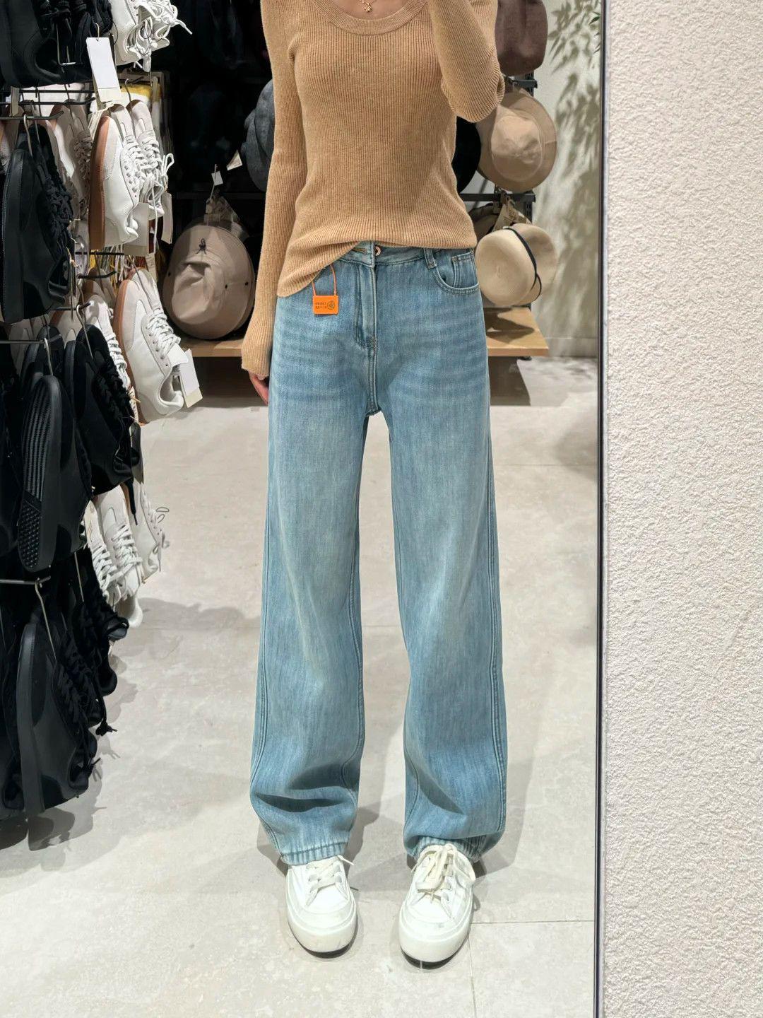 

Women s High-Waisted Slim-Look Fleece-Lined Light Jeans - Winter Narrow to Wide-Leg Style L