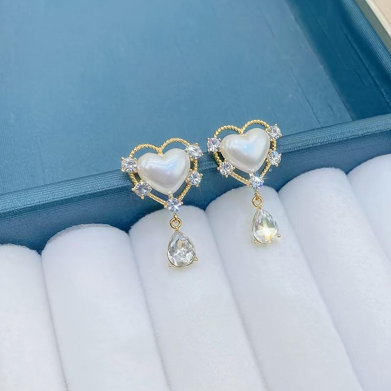 1 Pair Pearl Drop Earrings Trendy Shiny Rhinestone Gold Color Tassel Dangle Earrings For Women Party Jewelry Accessories Gift