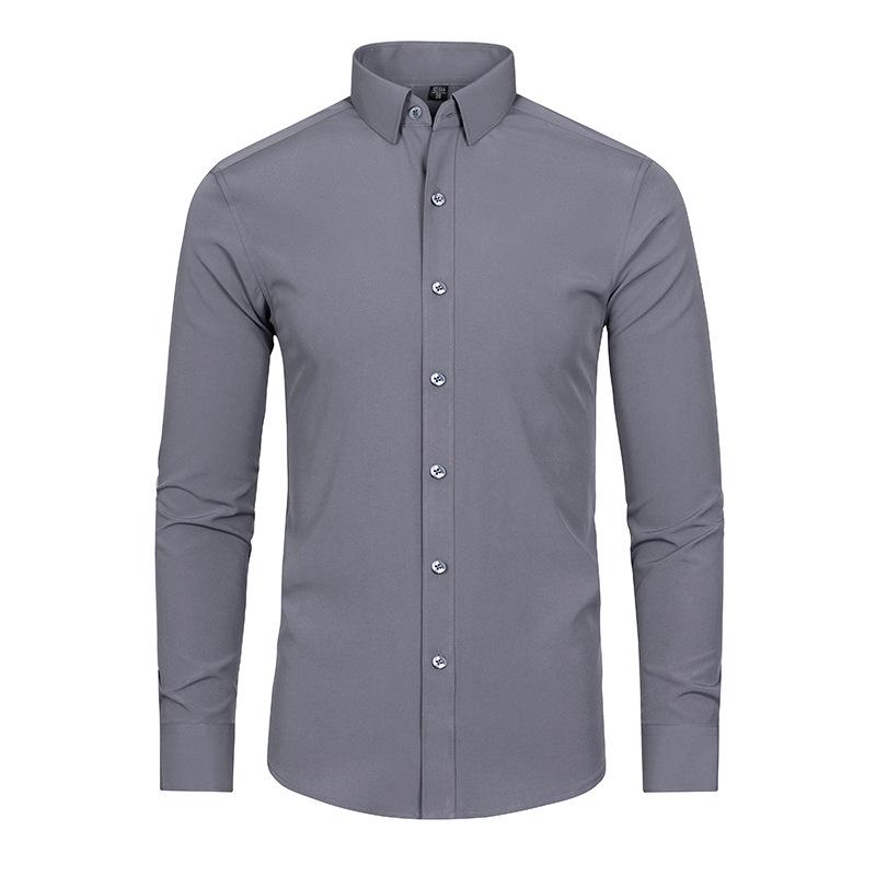 Chemise Stretch à Manches Longues Slim Fit pour Homme - Couleur Unie, Business Décontracté