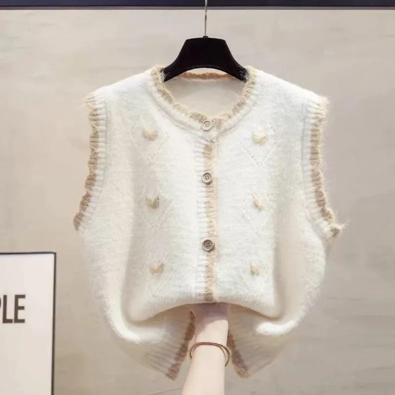 Cardigan Gât Rotund Vestă Tricotată Femei Toamnă Îmbrăcăminte Exterioară Largă Pulover cu Clips Cal Celebritate Internet