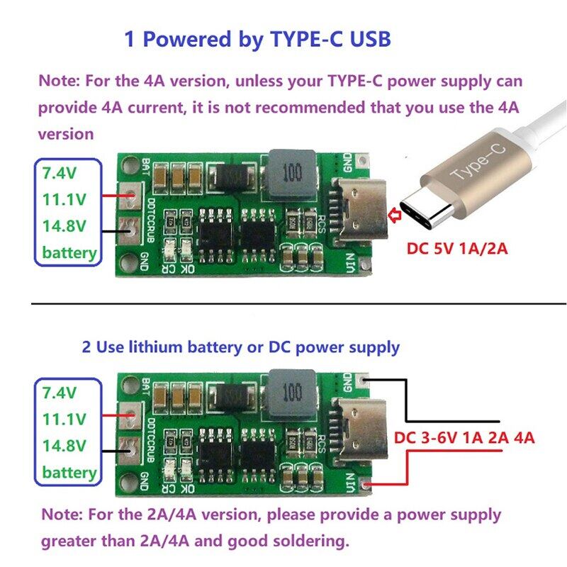 Multi-Cell 2S 3S 4S Type-C To 8.4V 12.6V 16.8V Step-Up Boost LiPo Polymer Li-Ion Charger 7.4V 11.1V 14.8V 18650 Lithium Battery