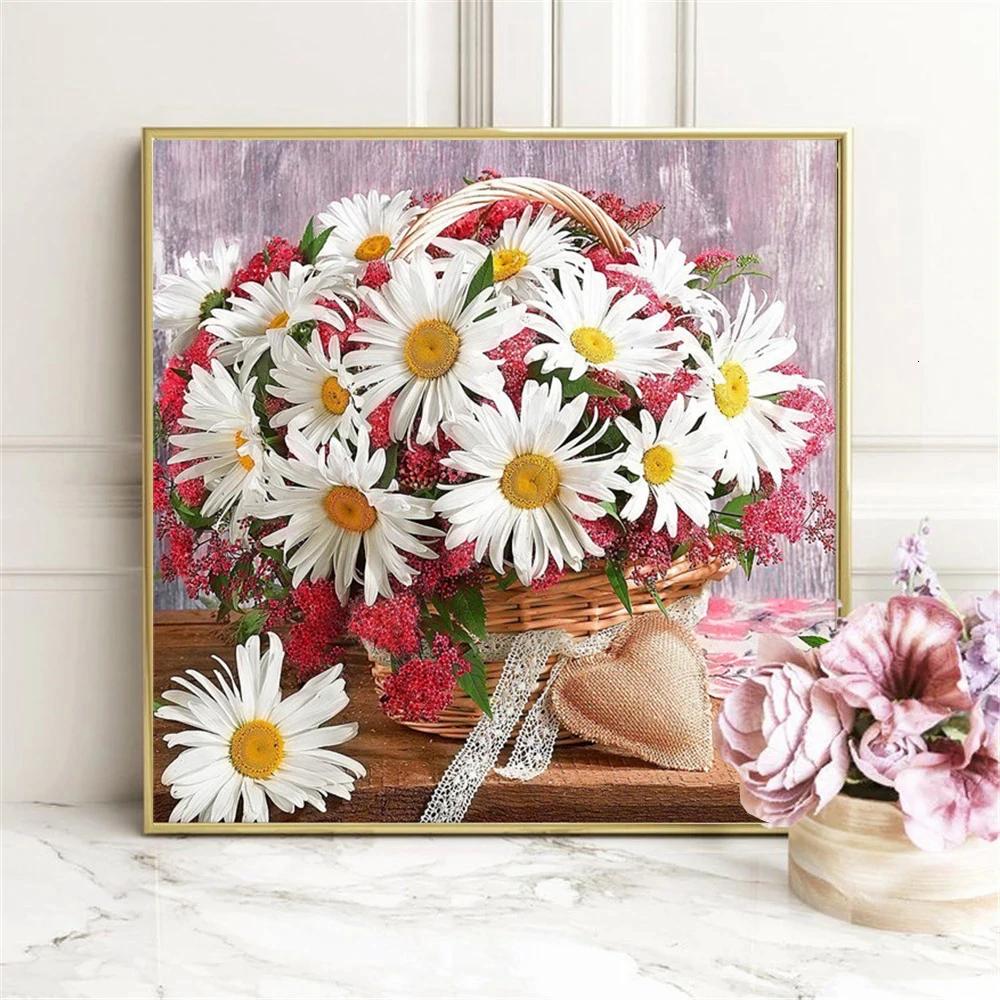 5D Diamond Embroidery Daisy Full Drill DIY Diamond Painting Flower Diamond Mosiac Rhinestone Kit Needlework Wall Art