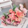 Artificial Mixed Flower Realistic Pan Weaving Tea Rose Chrysanthemum Silk Fake Bouquet for Wedding