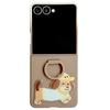 For Samsung Galaxy Z Flip7 5G Case Skin Touch Silicone Ring PC TPU Phone Cover with Cartoon Dachshund Sticker