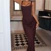 Women's Square Neck Sleeveless Solid Color Maxi Dress Mid Waist Bodycon Party Dress