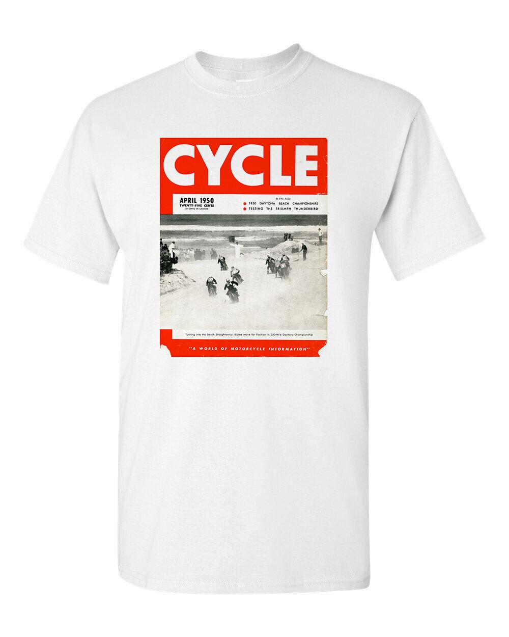 Motorcycle Tee T Shirt White 100% Cotton Vtg Art Cycle April 1960 Retro S
