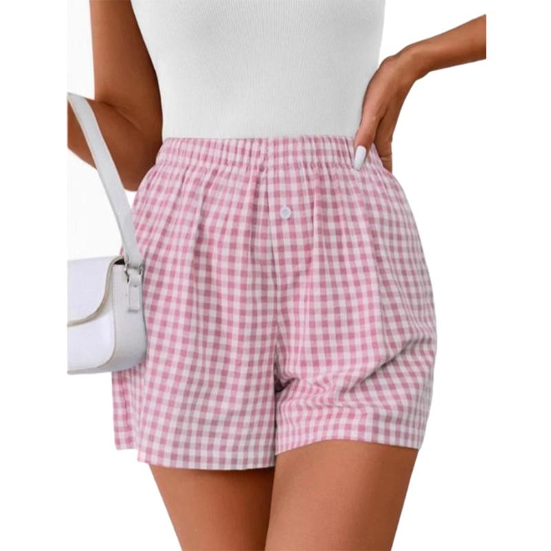 Women's Vintage Plaid Loose Casual High Waist Wide-Leg Shorts