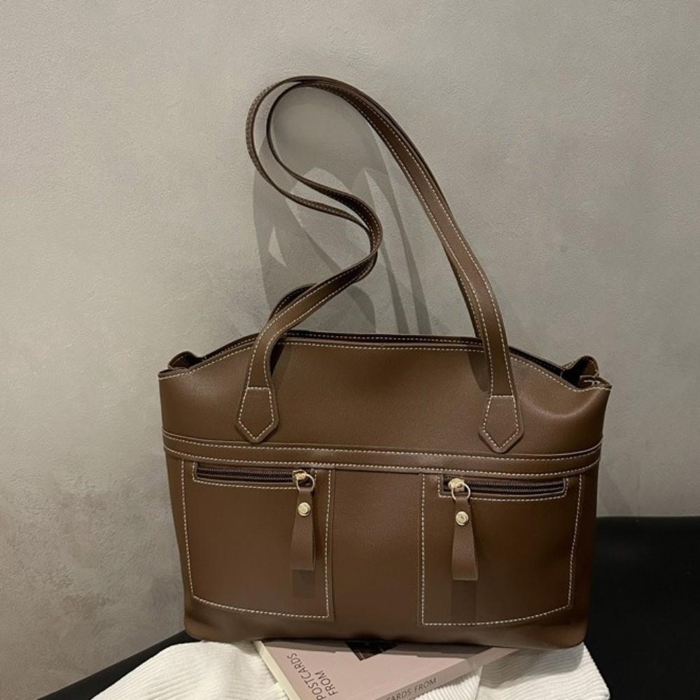 PU Leather Double Pockets Commuting Bag Large Capacity Handbag Trend Underarm Bag Travel