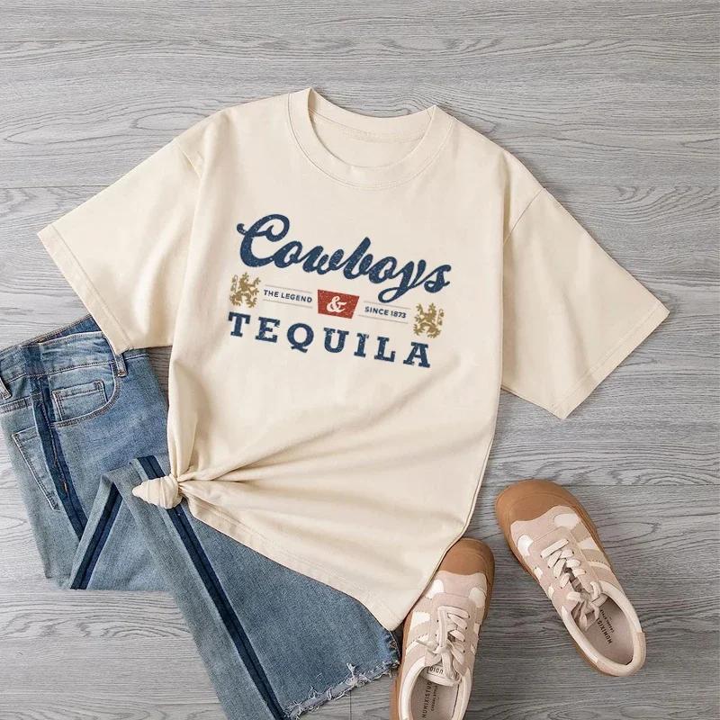 Cowboys Tequila Grafik T-Shirts Lustige Trink T-Shirts Kurzarm Vintage Country Musik Damen T-Shirt Cowgirl Retro Mode Tops