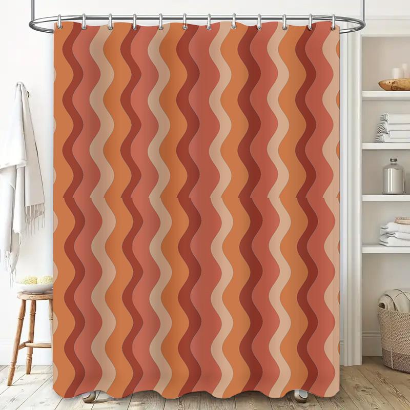 Retro Shower Curtain Wave Pattern Decorative Bath Liner for Modern Bathroom