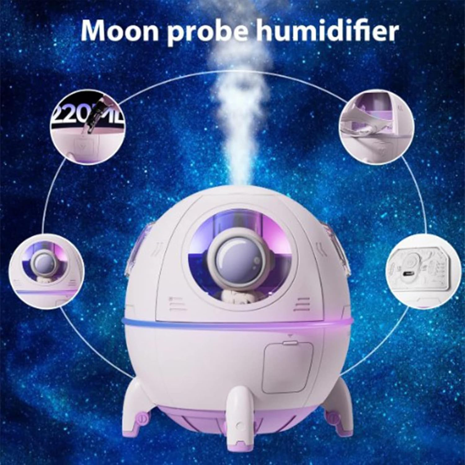 Mini Spaceship Shaped Humidifier with Night Light, USB Cute Humidifier Portable Household Ambient Light Humidifier US Plug