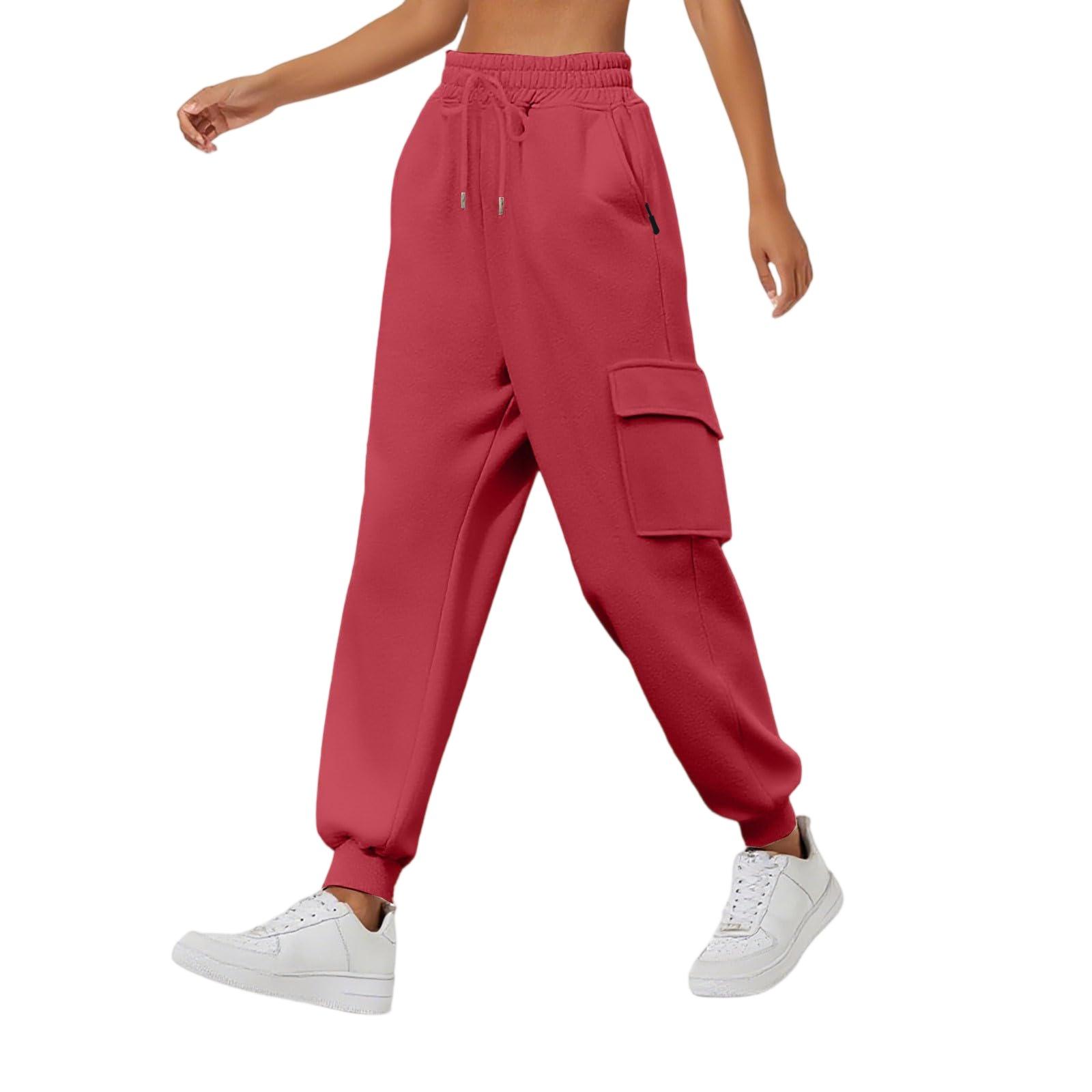 

Women s Fashionable Solid Color Drawstring Elastic Waist Pocket Sports And Casual Loose Sweatpants XXL красный