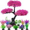 Plastic Cherry Blossom Tree Plants Lifelike Aquatic Plants Ornament  For Goldfish Betta Fish Tank