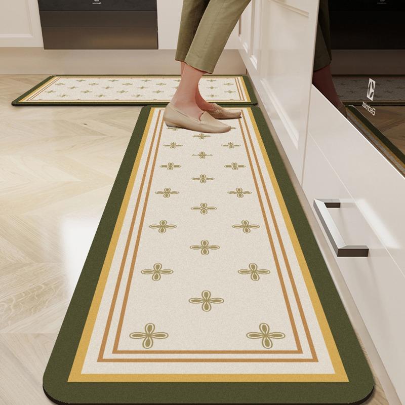 Retro Kitchen Carpet Long Strip Runner Floor Mats Waterproof Oil-proof Wipeable Mat Non-slip PVC Leather Washable Rug