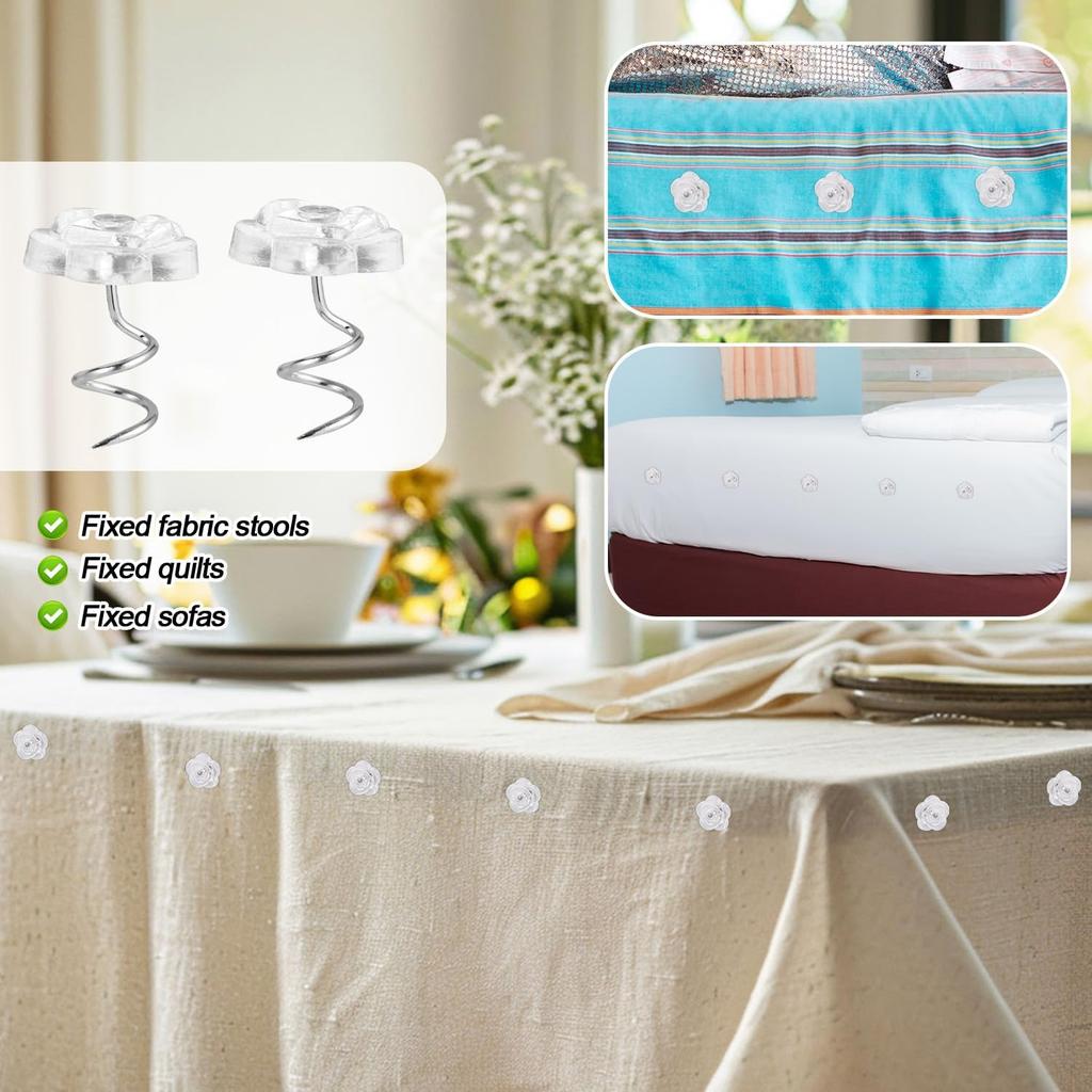 100 Pcs Bed Skirt P, Upholstery Twist P Bedskirts Holders or Fasteners Fabric and Slipcover P Spiral Push P with Clear Heads for Fixed Bed Skirt Sofa