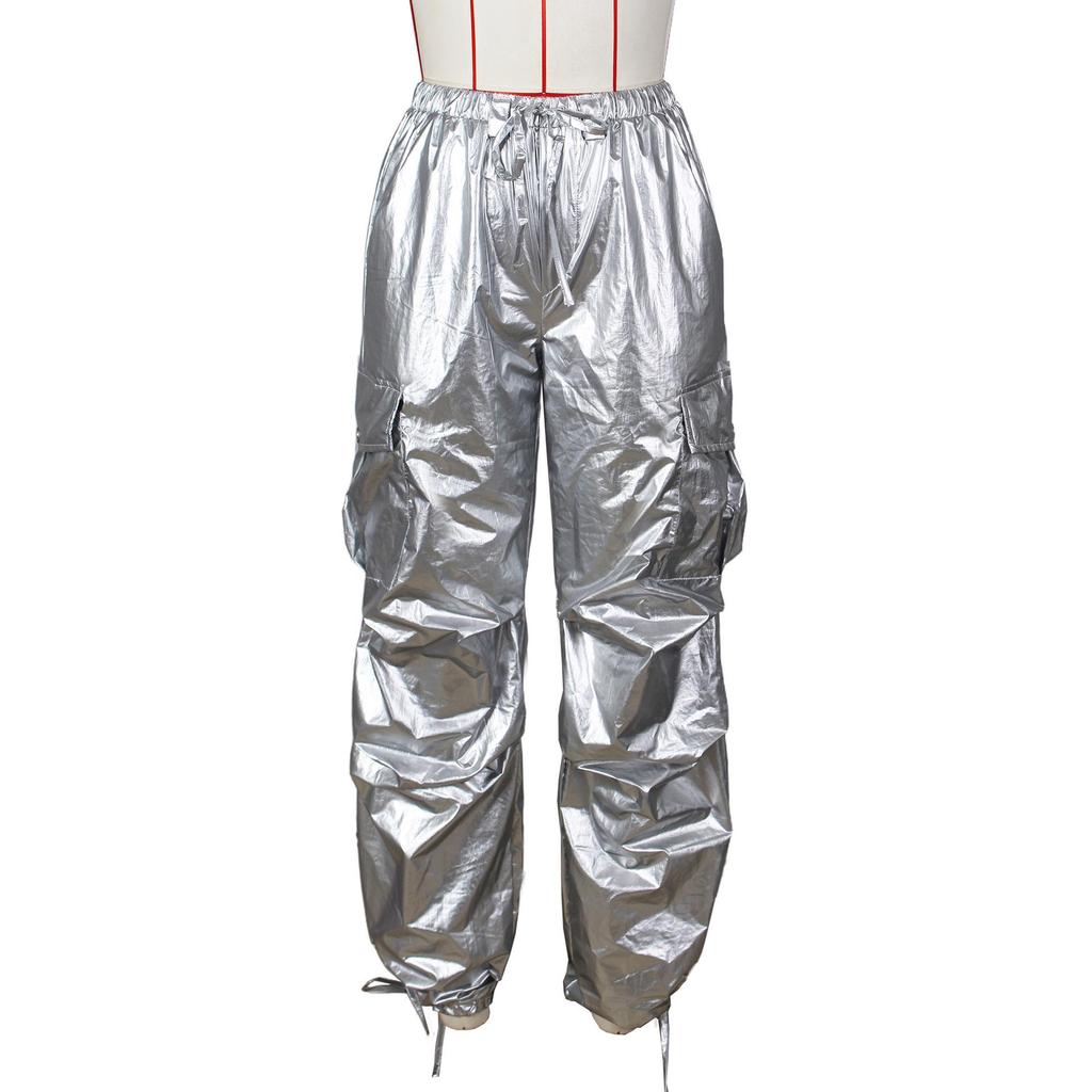 European & American Women's Fashion Casual Long Pants with Solid Color & 3D Pockets
