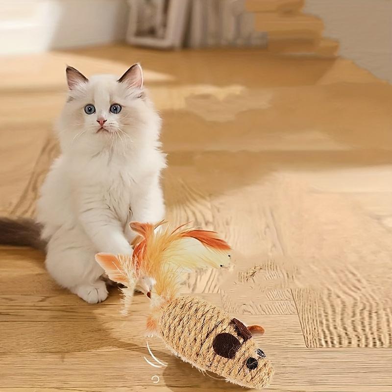 4 Stück Sisal-Kunstmaus Katzenspielzeug Bissfestigkeit Gefülltes Spielzeug Interaktives Katzenspielzeug Simulationsmäuse Kätzchen Selbstspielendes Plüschspielzeug