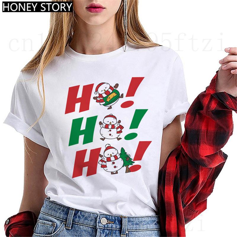 Fashion Cartoon Christmas Tree Graphic Women T-Shirts Summer Short Sleeve O-Neck Female Tops Streetwear Y2K Clothing