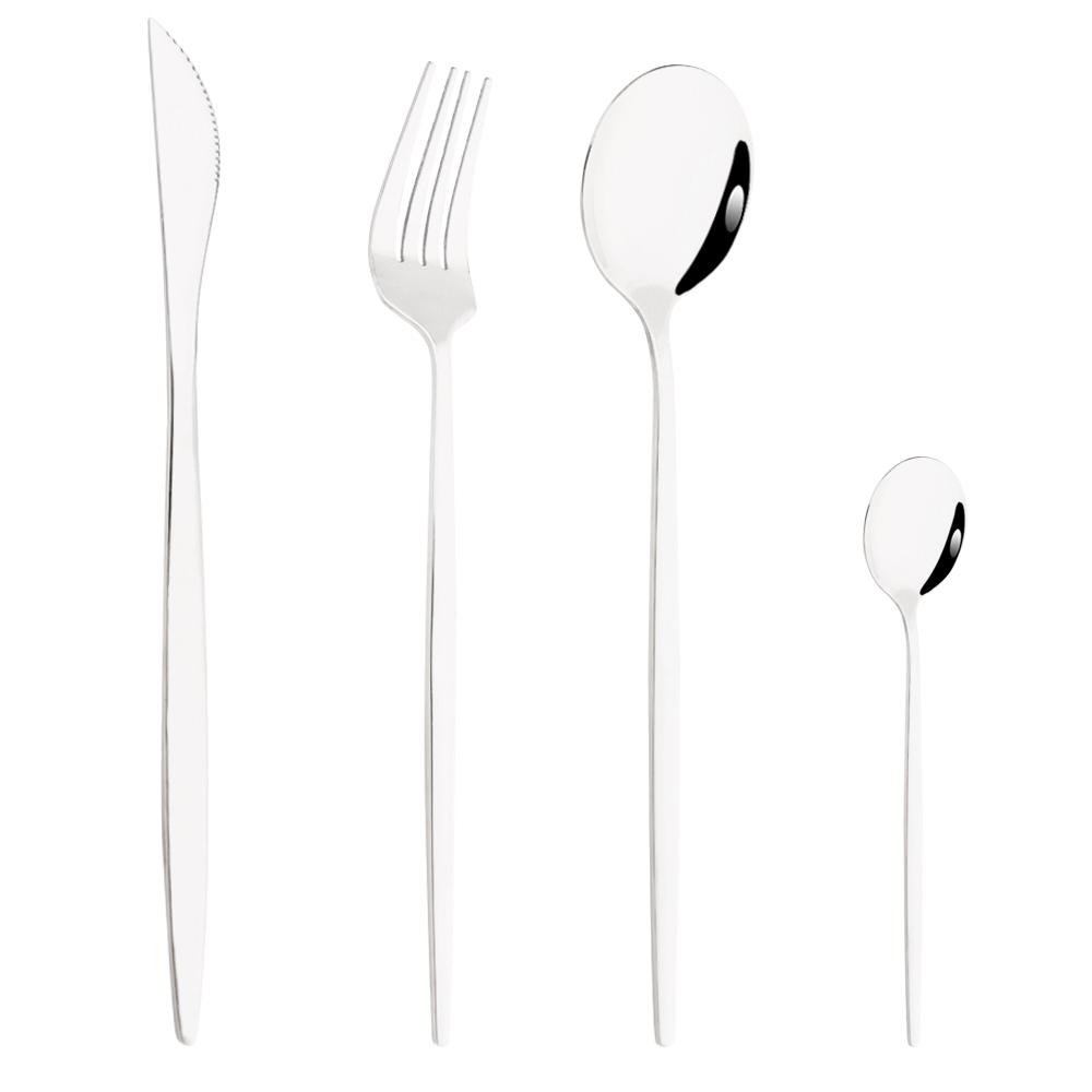 Drmfiy Pink Silver Stainless Steel Dinnerware Set Fork Knife Soup Ice Spoon Cutlery Set Western Flatware Kitchen Silverware Set