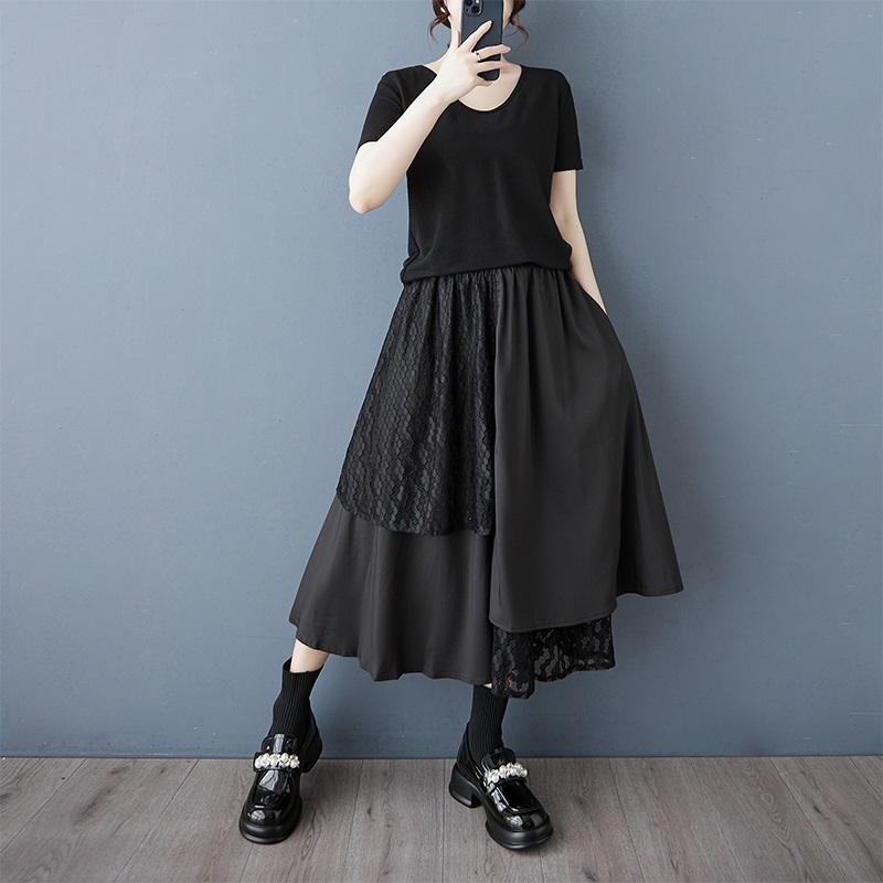 Black Plus Size High Waist Vintage Spring Summer Casual Loose Long for Woman Skirts Womens Skirt