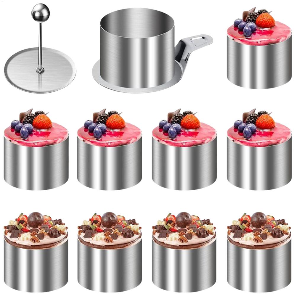 

Cake Ring 12 Pieces Stainless Cutter Set With Pusher And Lifter 3in Diameter Non-stick Mousse Dessert Molds For Oven Dishwasher