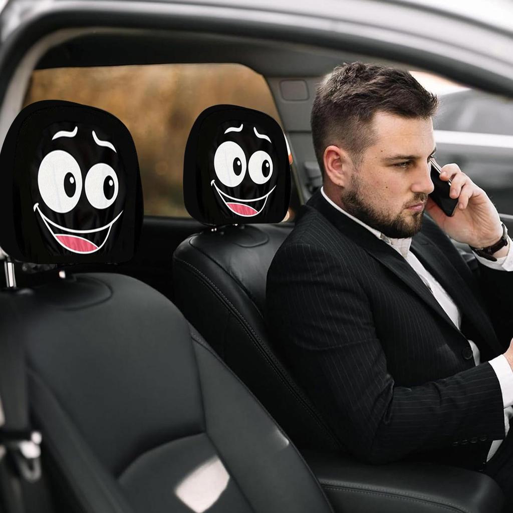 Headrest Covers 2 Pieces Car Seat Headrest Cover Funny Expression Design Cute Breathable For Interior Vehicle Auto Decoration