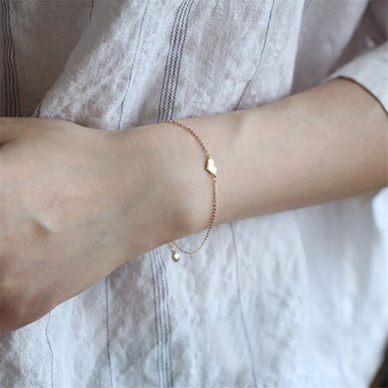 925 Sterling Silber Koreanische Version Einfache Herz-Stab-Kettenarmband Damen Mode Charme 14k Gold Schmuckzubehör
