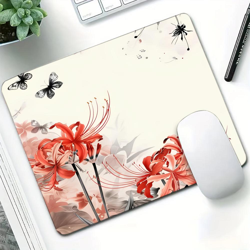 Flower Red Mouse Pad Large Square Computer Office Game Table Mats Rubber Anti-slip Mousepads Small Decor Desk Pads XS 250x200mm