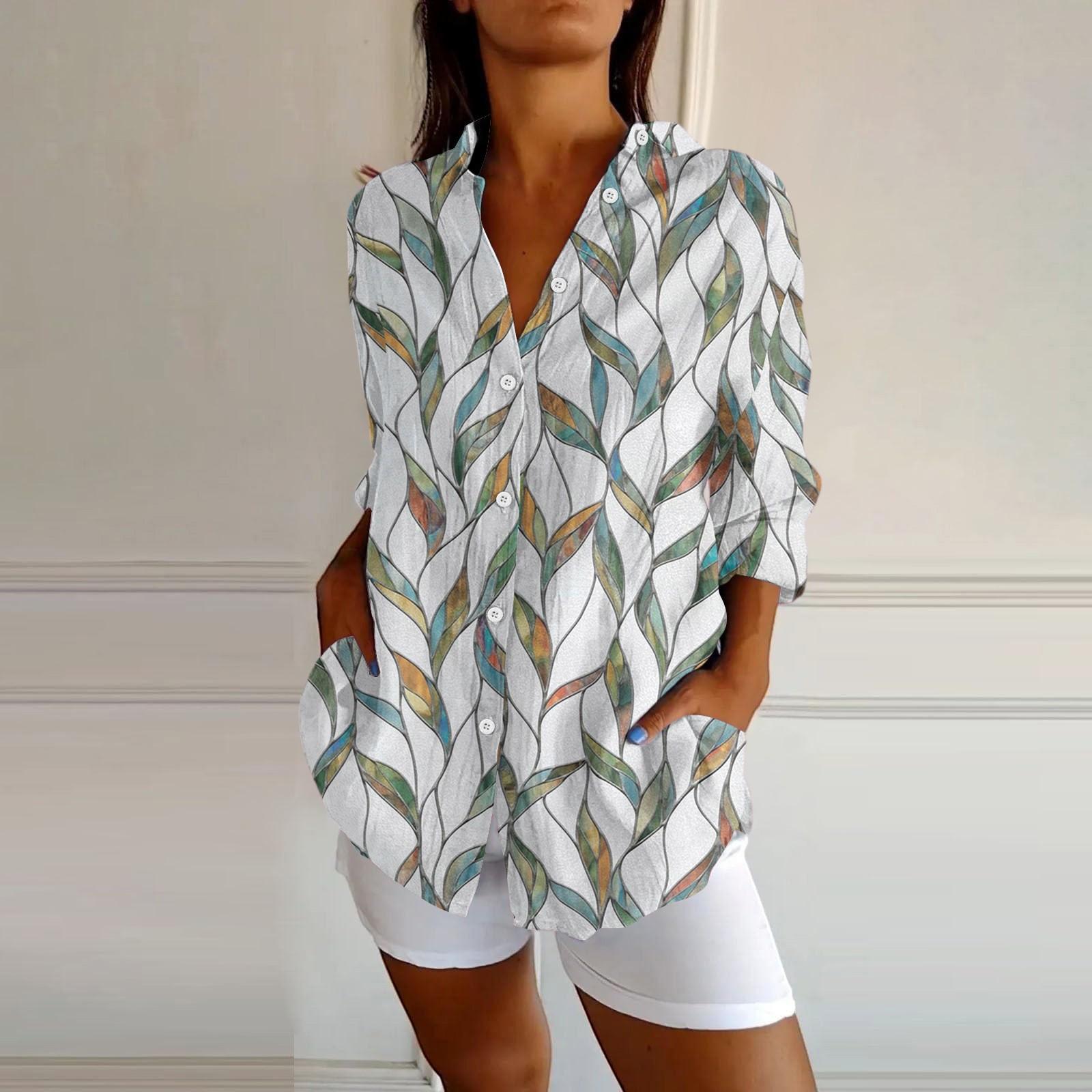 

Женские рубашки на пуговицах из хлопка и льна с длинным рукавом, повседневные летние топы, рабочие блузки XXL зелёный