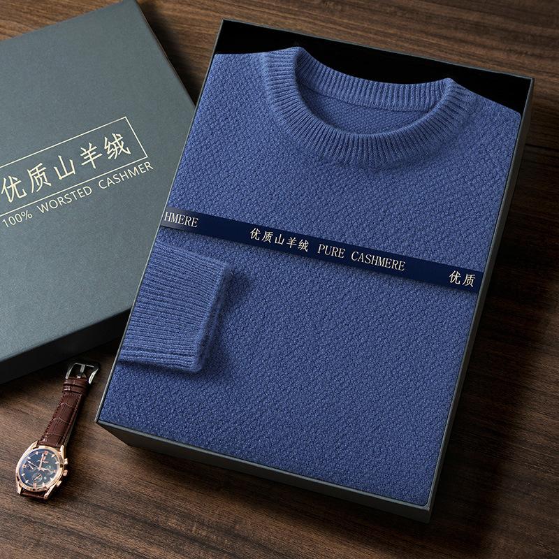 New crew neck cashmere sweater loose thickened pullover sweater with wool sweater men's inside