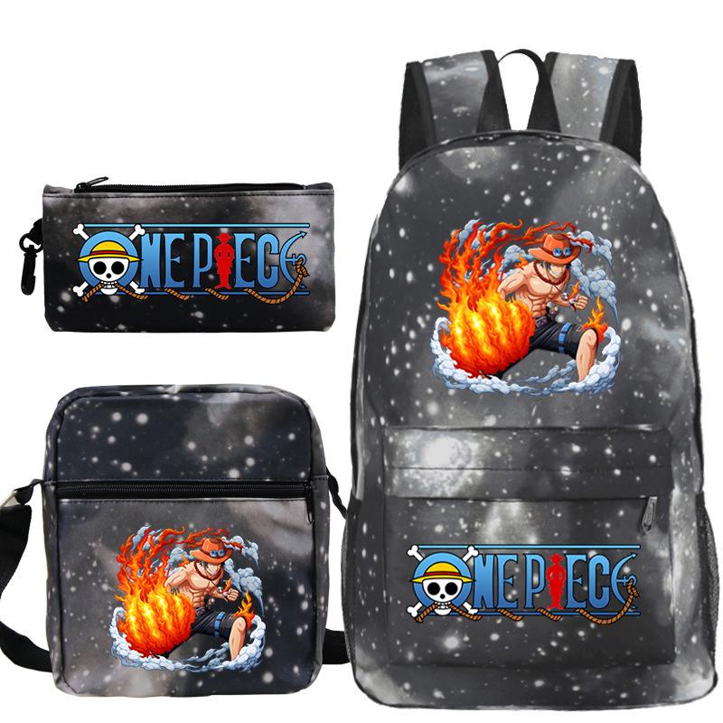 ONE PIECE Luffy Peripheral Student School Bag Three-piece Youth Backpack Shoulder Bag Pencil Case
