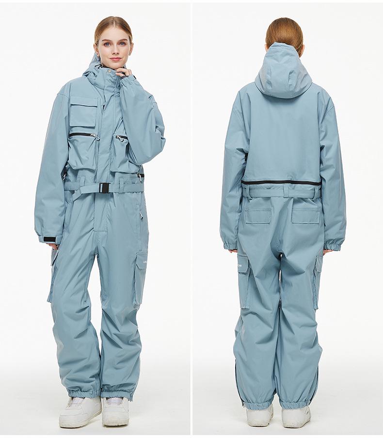 Unisex Waterproof One-Piece Ski Suit, Loose Fit, American-Style, Warm for 24-25 Snow Season